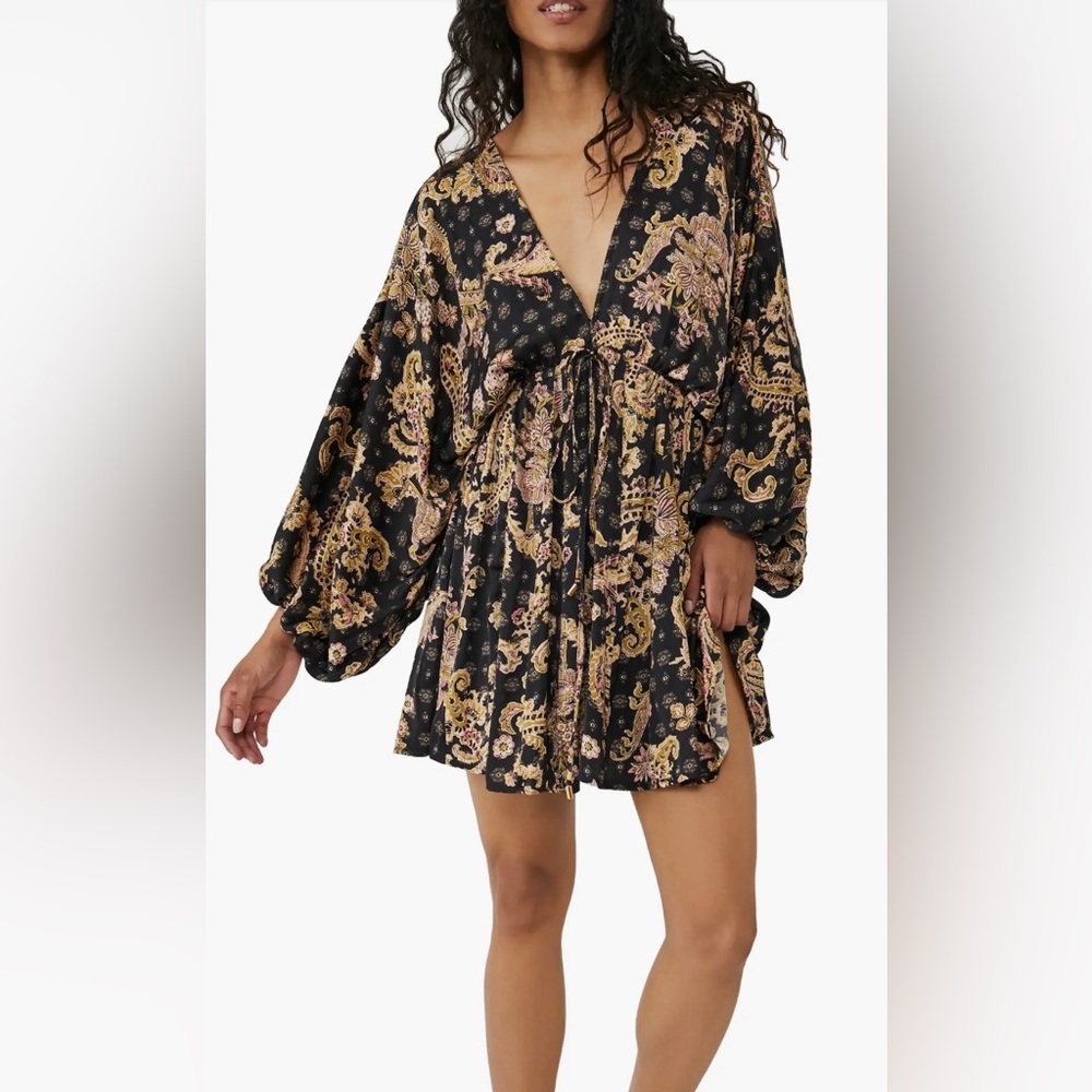 Free People Arzel Printed Mini Dress Size M – Boho Paisley – EUC